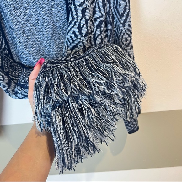 2/$25 Red Rudy Blue Knit Woven Fringe Bohemian Boho Tribal Western Cardigan L - Picture 7 of 9